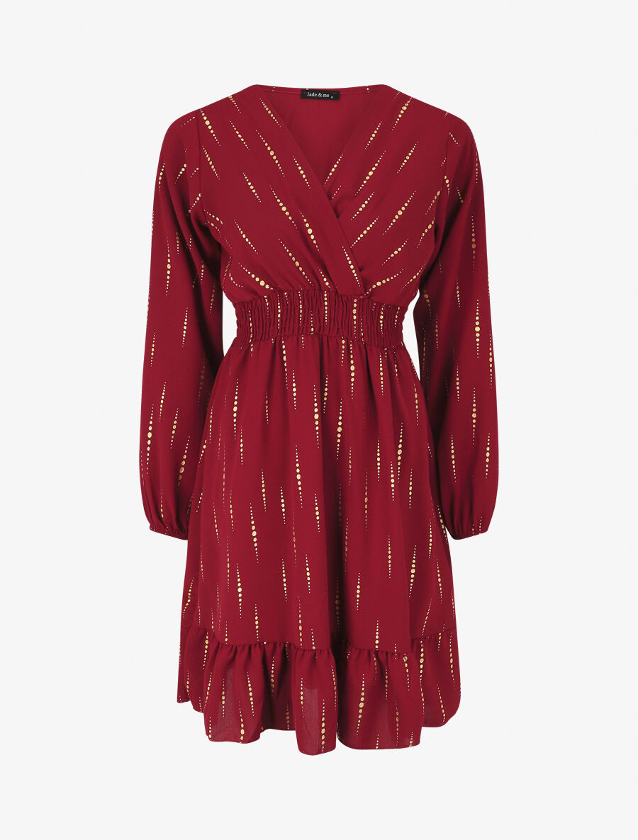 Robe mi-longue évasée imprimé graphique irisé - Bordeaux - 4