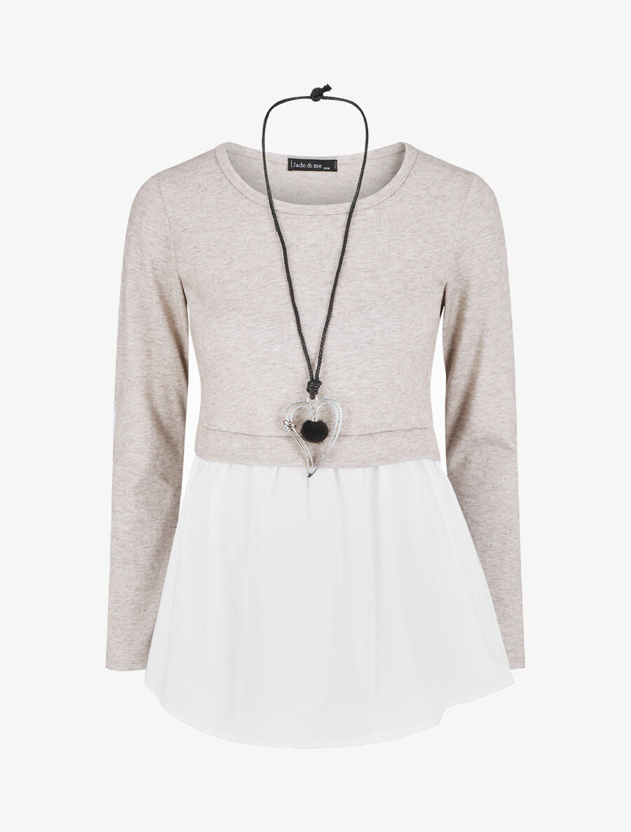 Pull droit à chemise effet superposé - Beige - 1