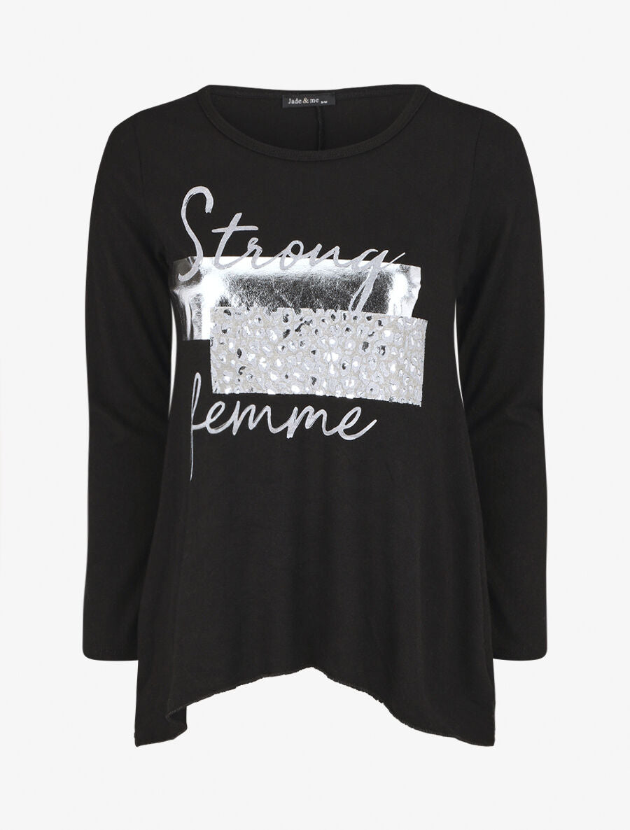 Pull fin à flocage - Noir - 1