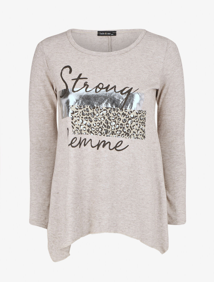 Pull fin à flocage - Beige - 4