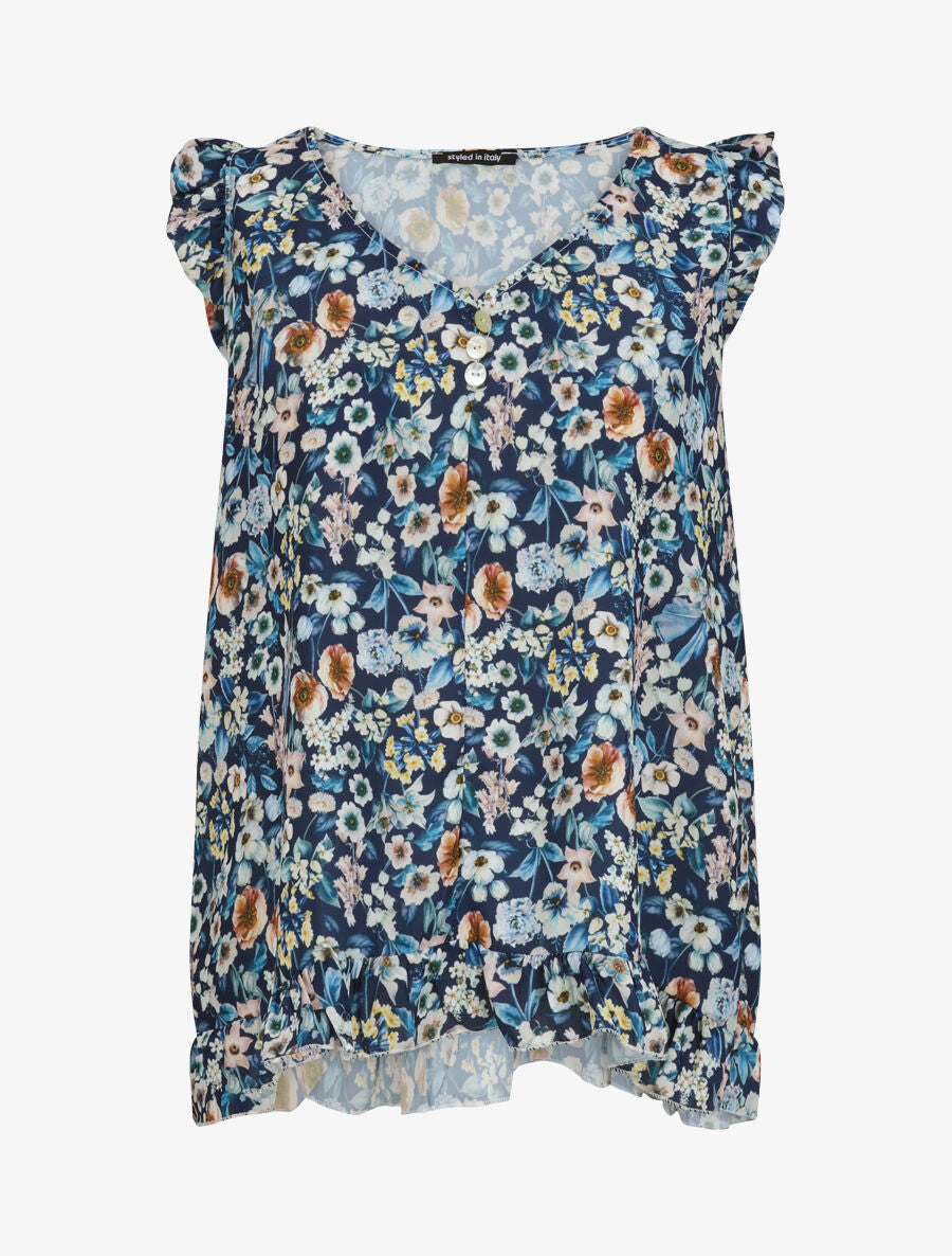 Blouse imprimé fleurs des champs - Bleu - 1