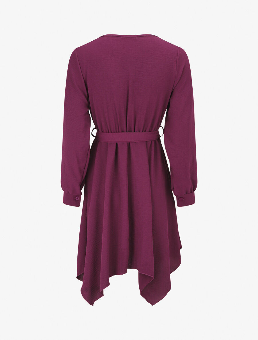 Robe unie élastiquée à bas asymétrique - Violine - 2