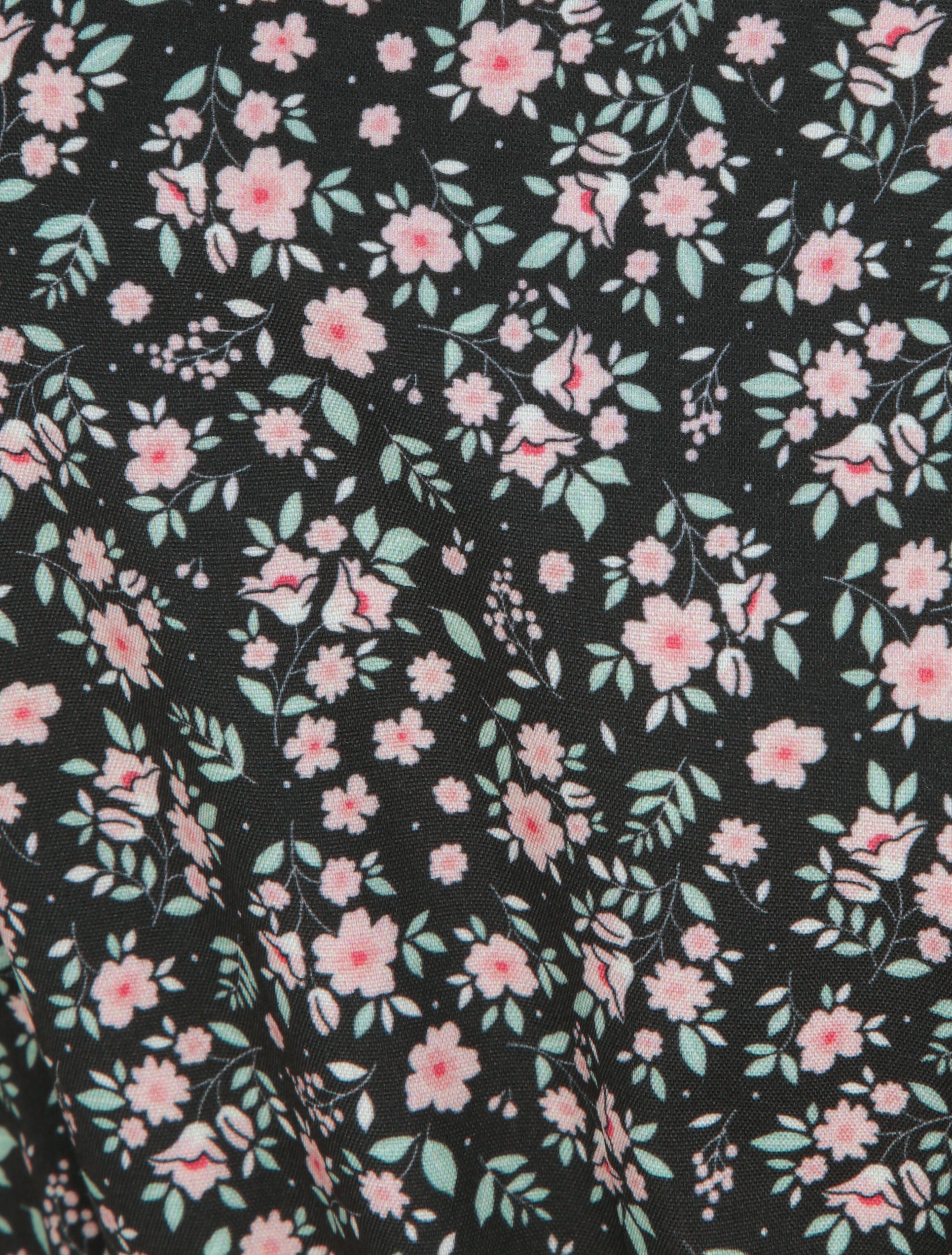 Robe patineuse courte à volants imprimé fleuri - Noir - 4