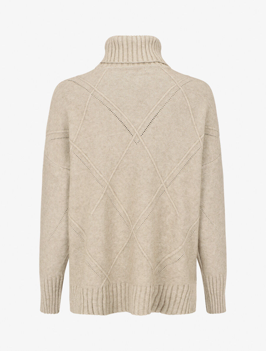 Pull ample col roulé - Beige - 2