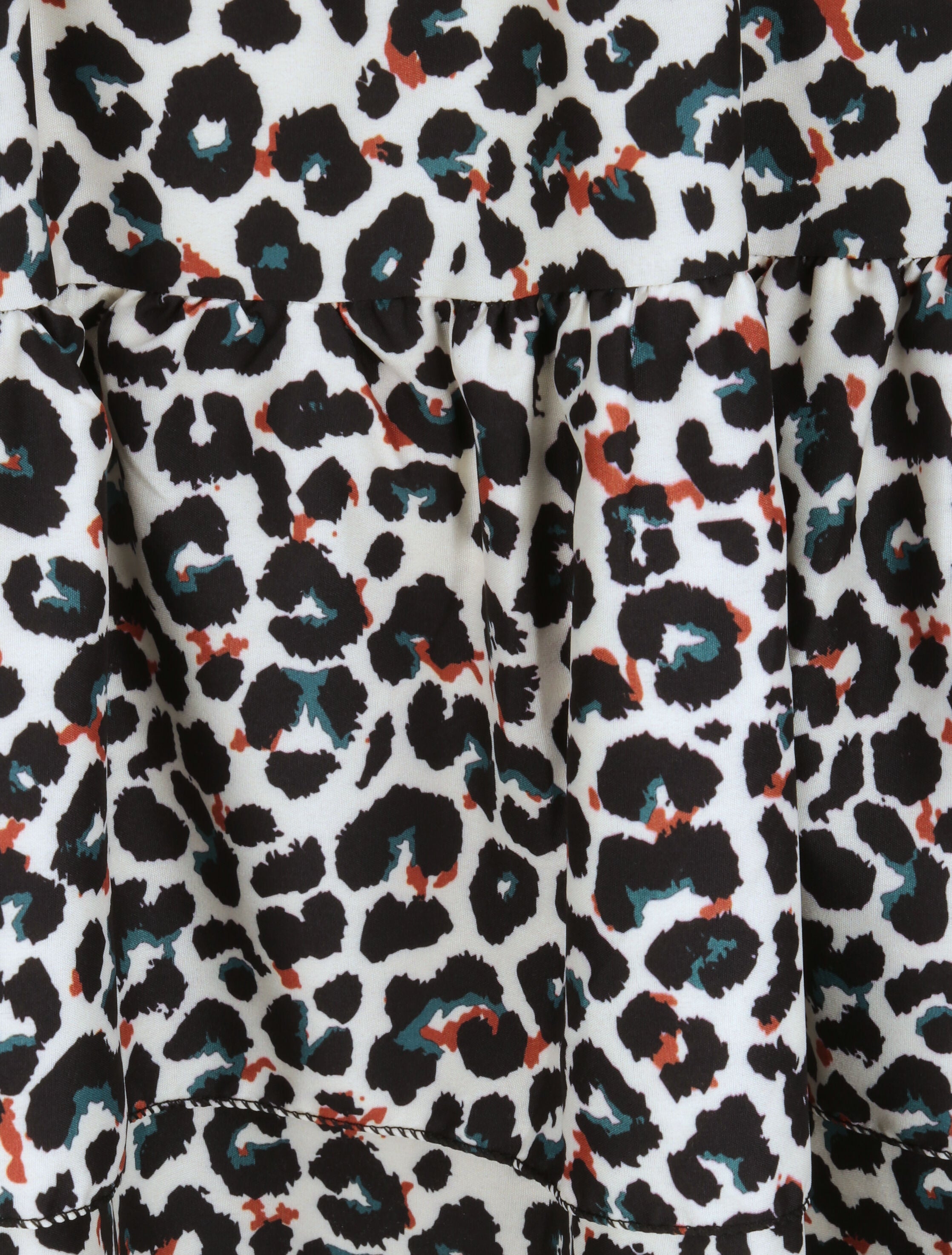 Robe patineuse courte à volants imprimé léopard - Écru - 4