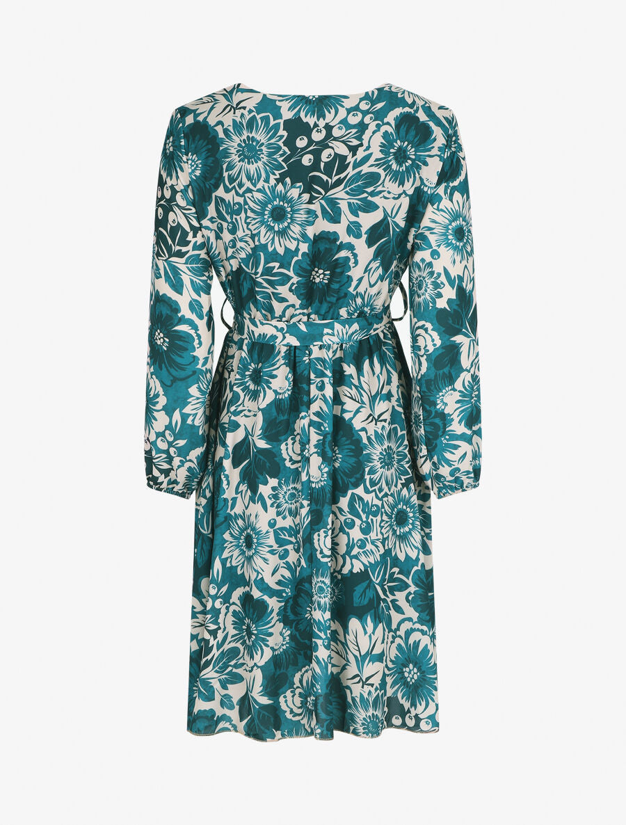 Robe mi-longue fleuri coupe évasée - Bleu canard - 2