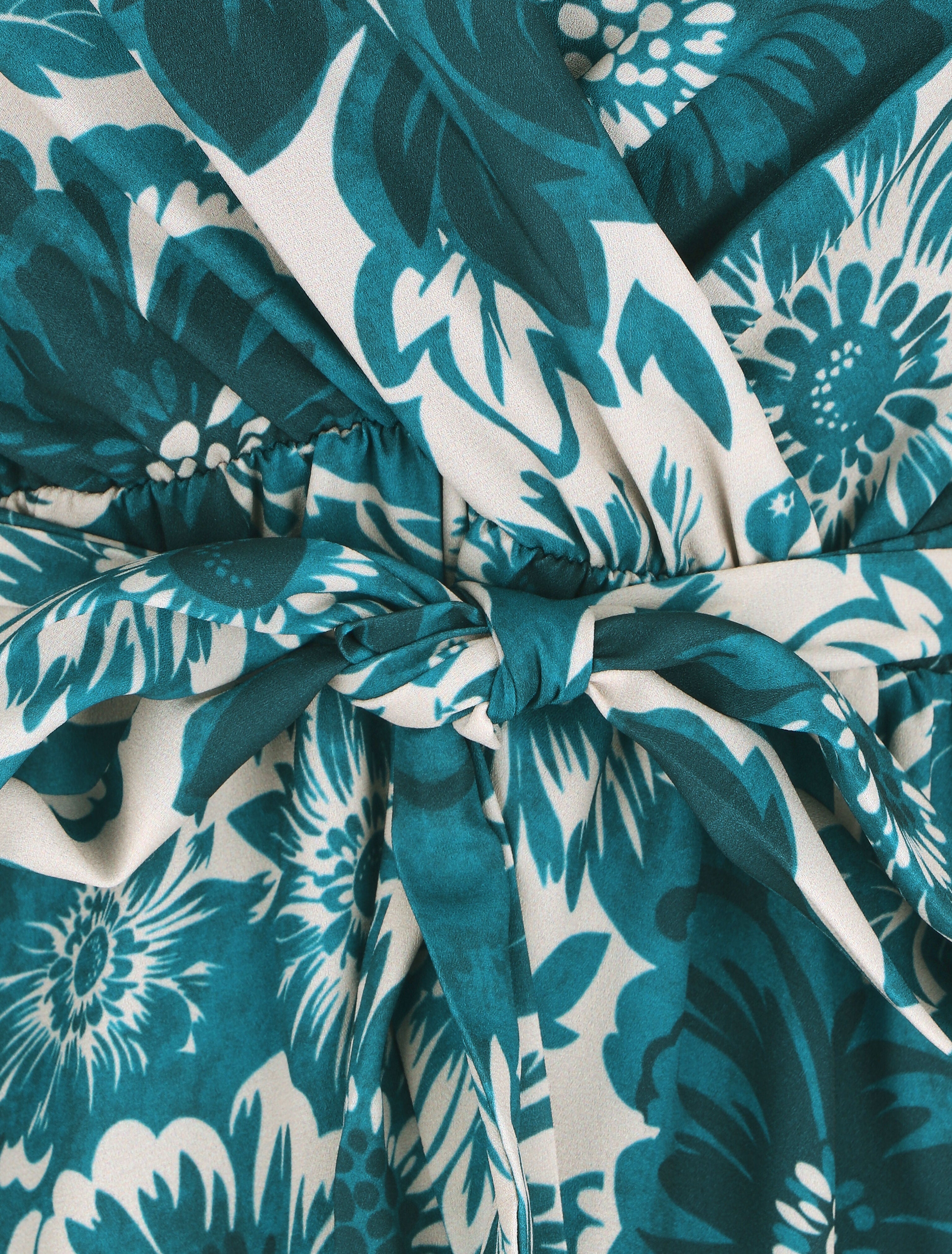 Robe mi-longue fleuri coupe évasée - Bleu canard - 3