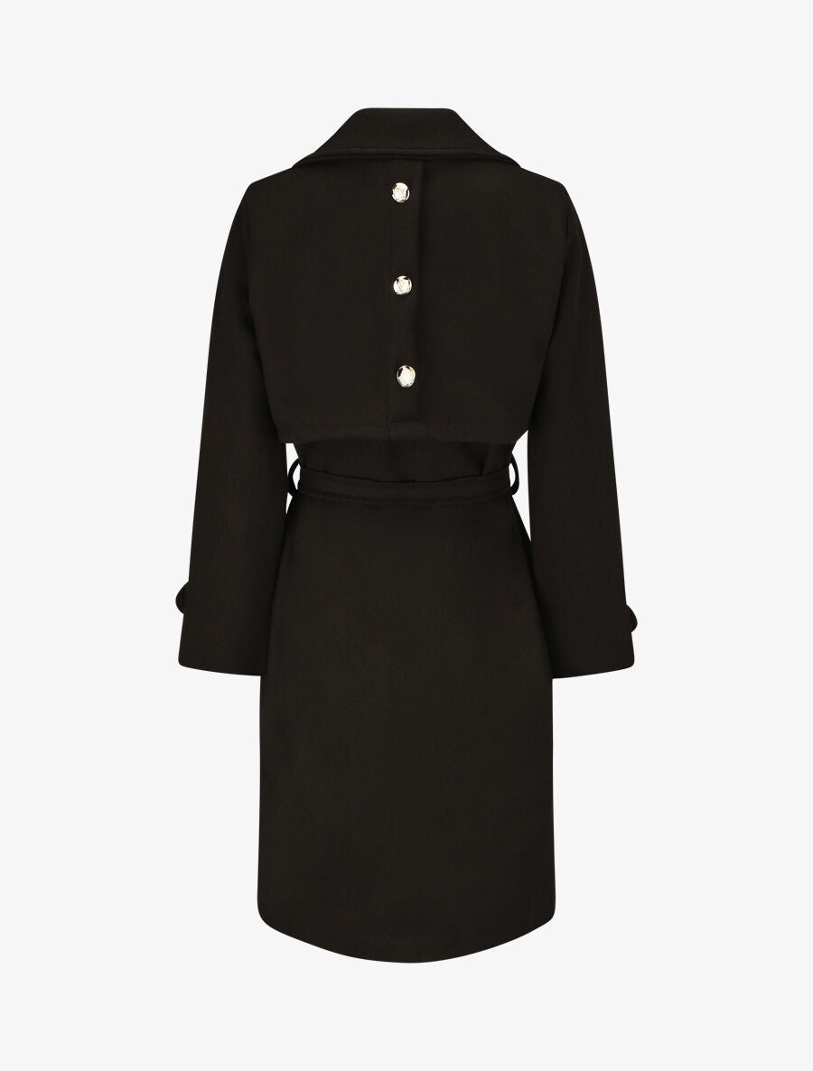 Manteau long à boutons décoratifs au dos - Noir - 2