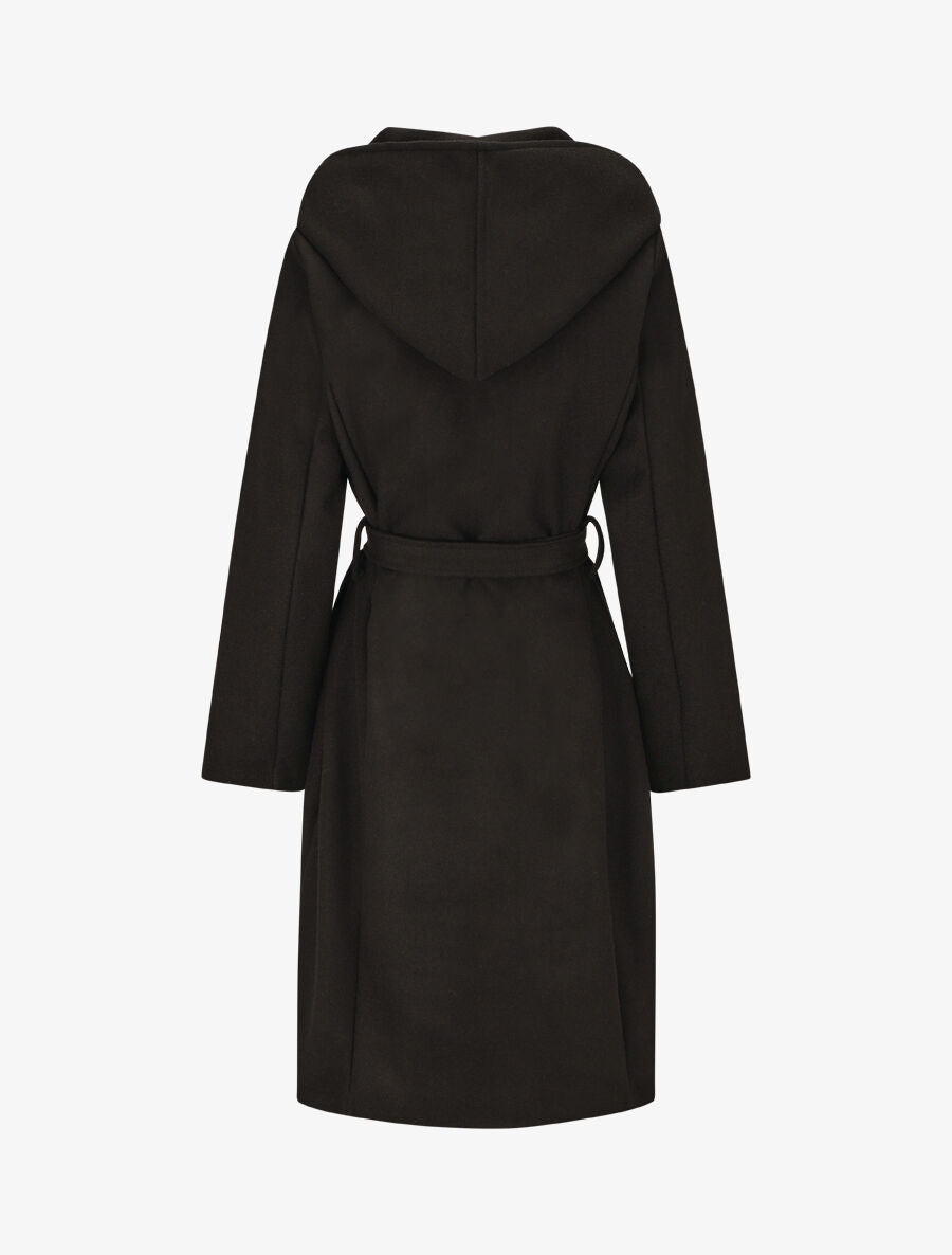 Manteau long ceinturé à capuche - Noir - 2