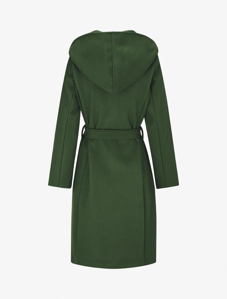 Manteau long ceinturé à capuche - Vert sapin - 2