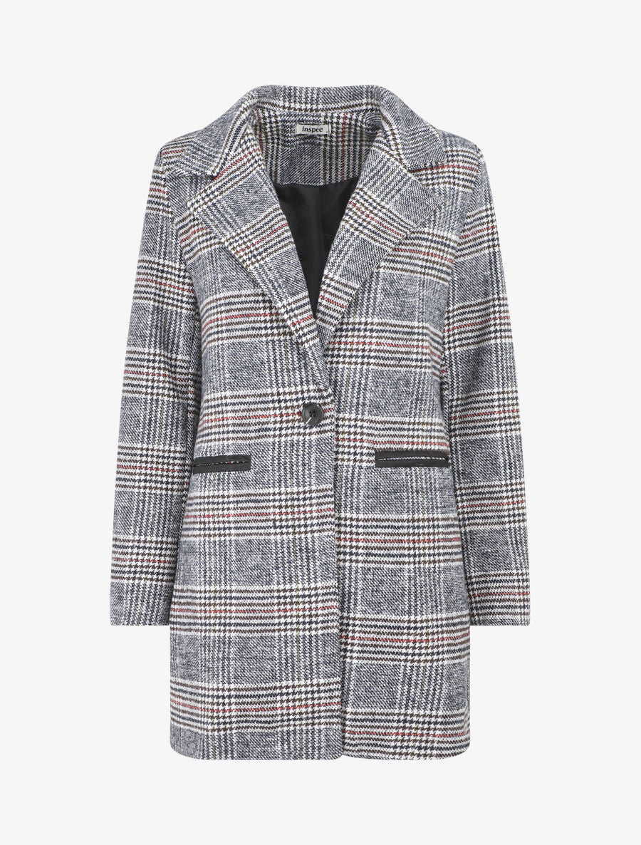 Manteau mi-long droit motif carreaux - Noir/blanc - 4