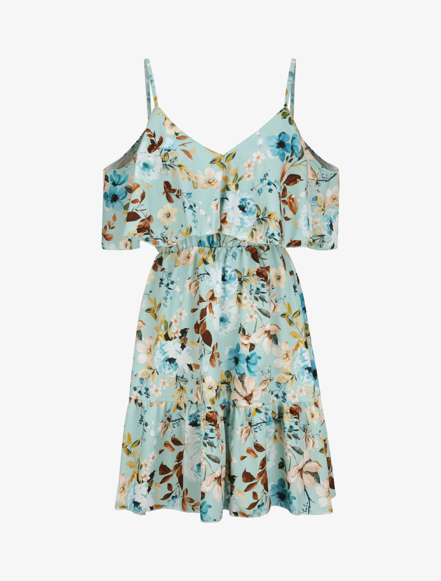 Robe à buste à basque imprimé fleurs sauvages - Bleu ciel - 1