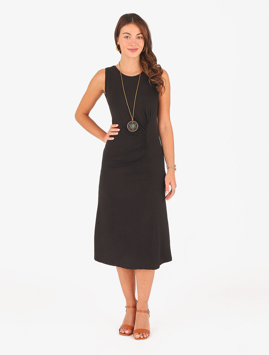 Robe longue unie effet drapé - Noir - 4