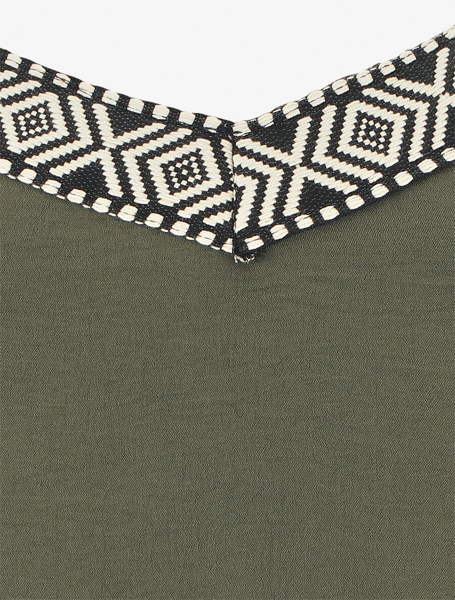 Débardeur droit col V motif ethnique - Kaki - 3