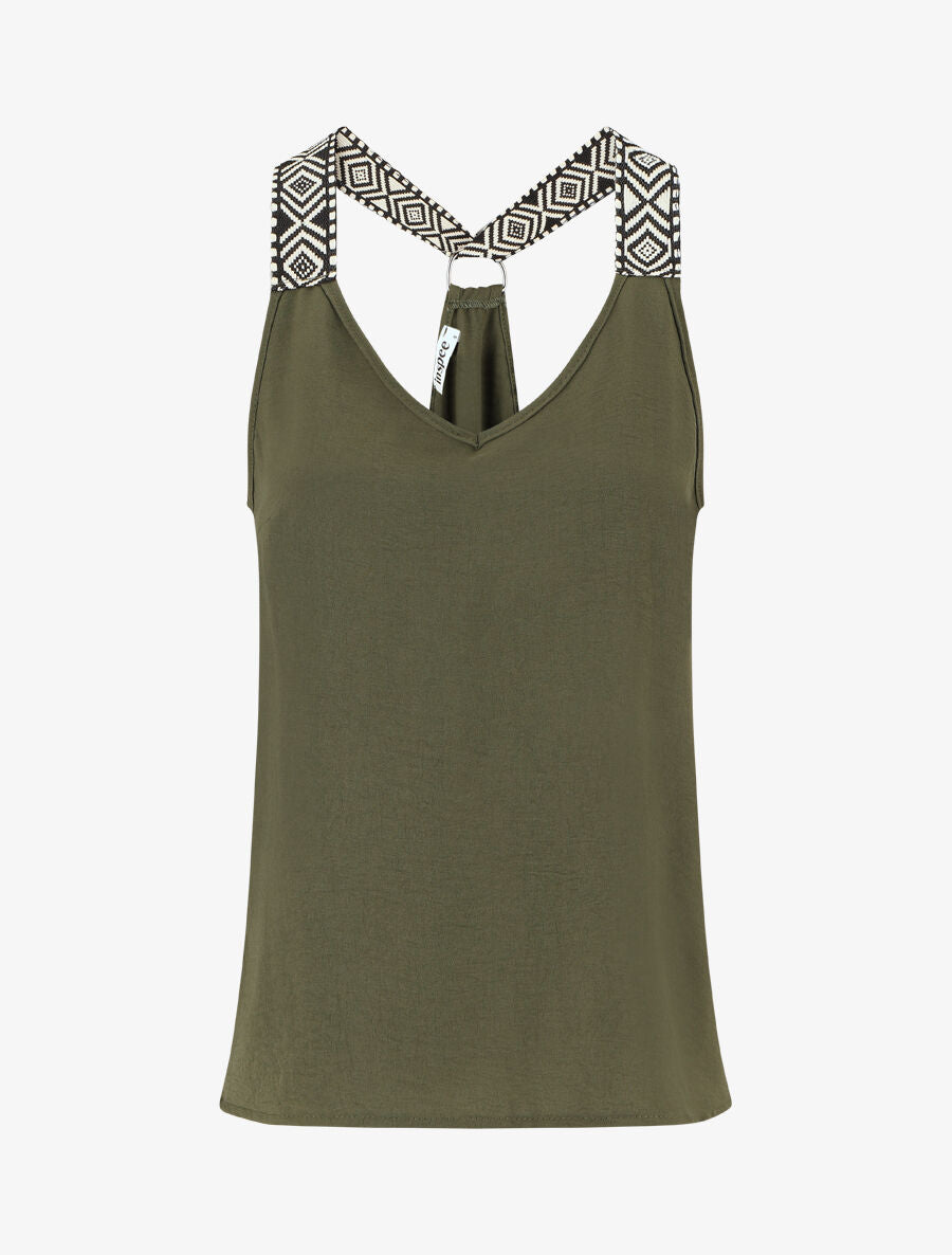 Débardeur dos nageur et bretelles motif ethnique - Kaki - 5