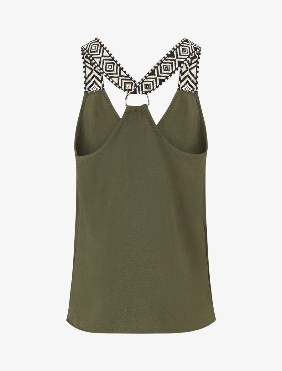 Débardeur dos nageur et bretelles motif ethnique - Kaki - 2