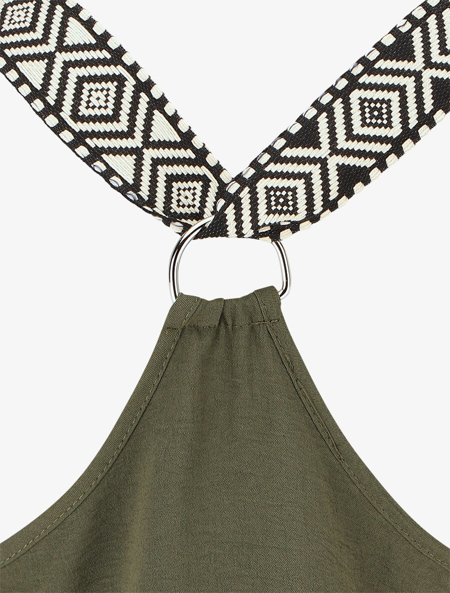 Débardeur dos nageur et bretelles motif ethnique - Kaki - 3