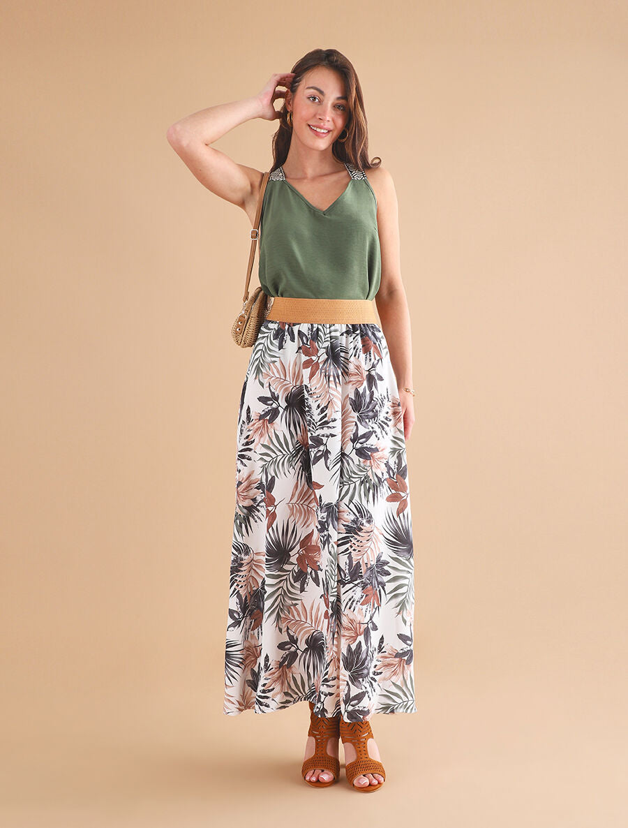 Débardeur dos nageur et bretelles motif ethnique - Kaki - 4