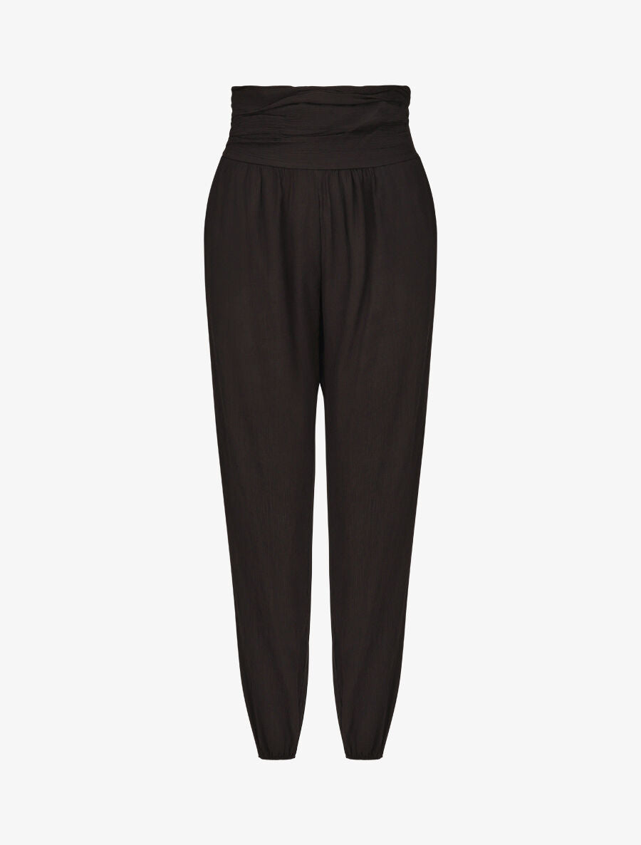 Pantalon droit taille haute plissée - Noir - 4