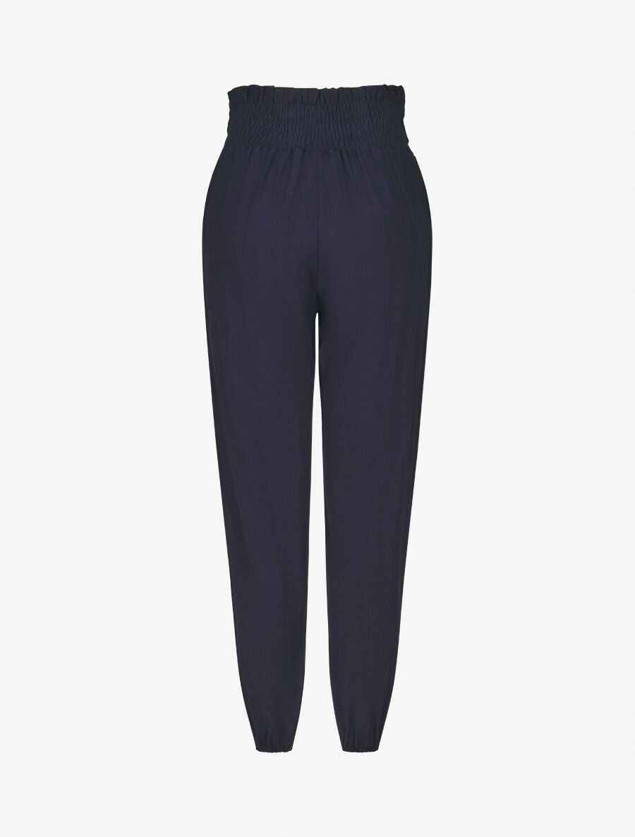 Pantalon droit taille haute plissée - Marine - 2