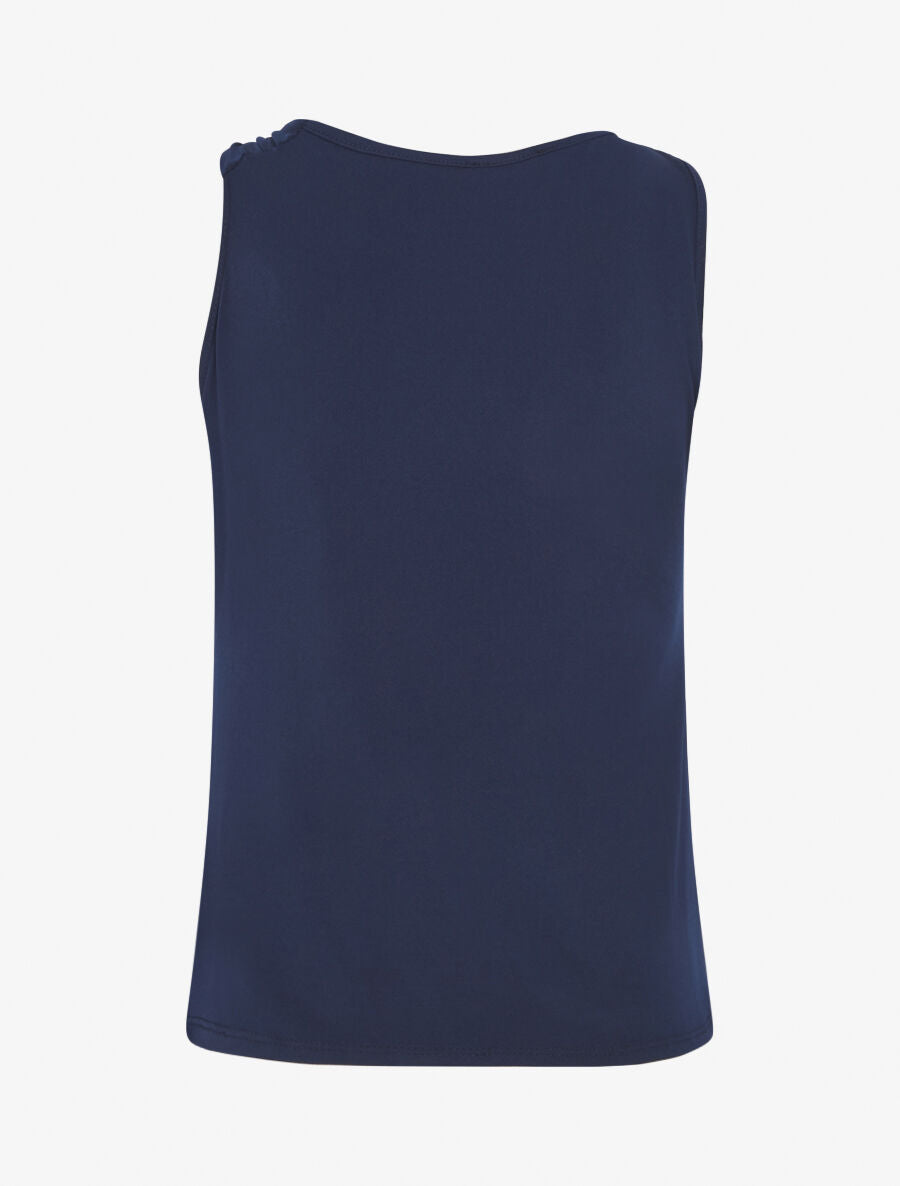 Top uni sans manches à détail dentelle - Marine - 2