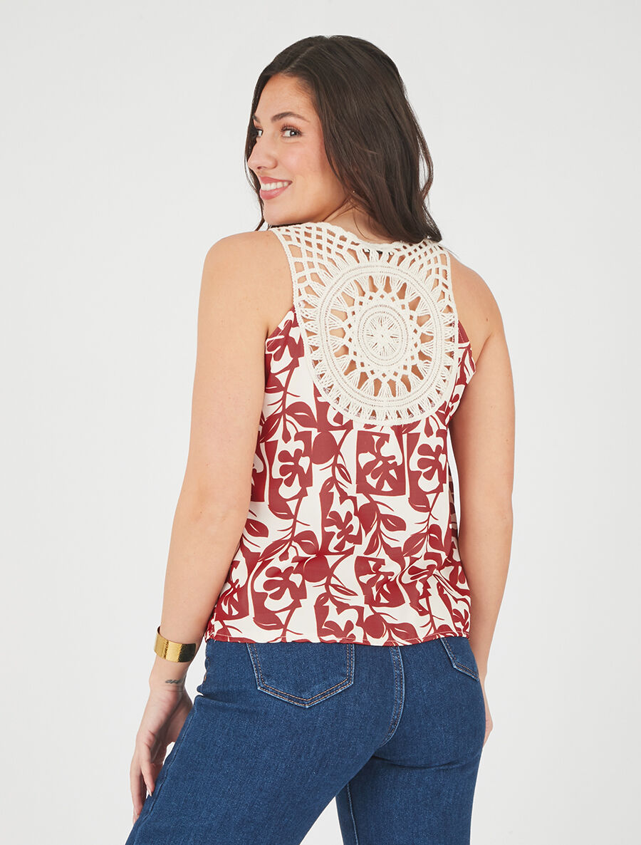 Top fluide imprimé et bretelles en crochet - Rouille - 5