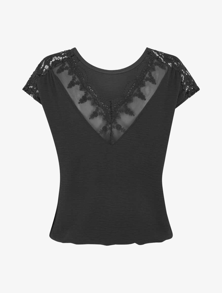Top uni à dos en dentelle - Noir - 2