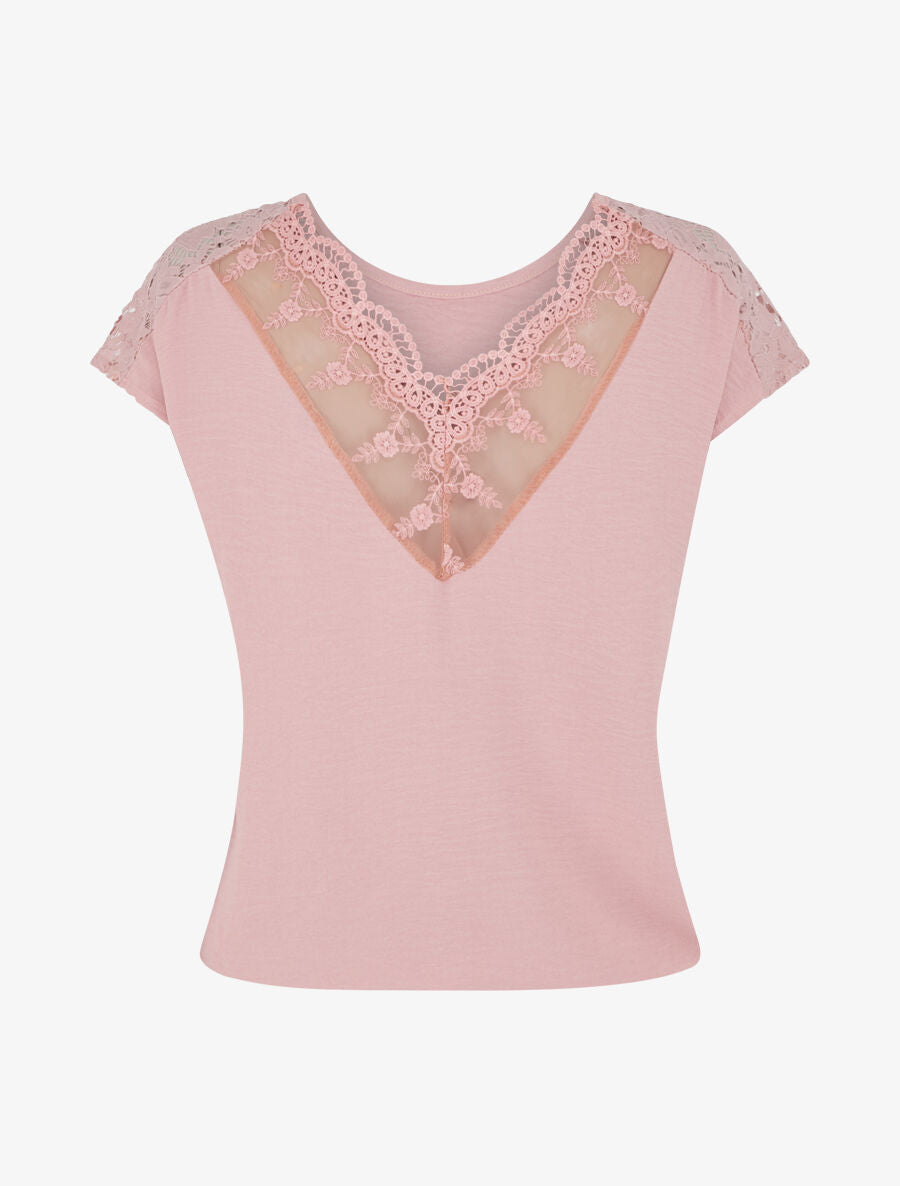 Top uni à dos en dentelle - Vieux rose - 2