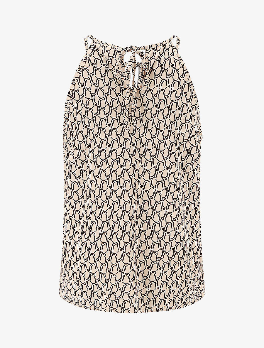 Top évasé sans manches motif graphique - Beige - 2