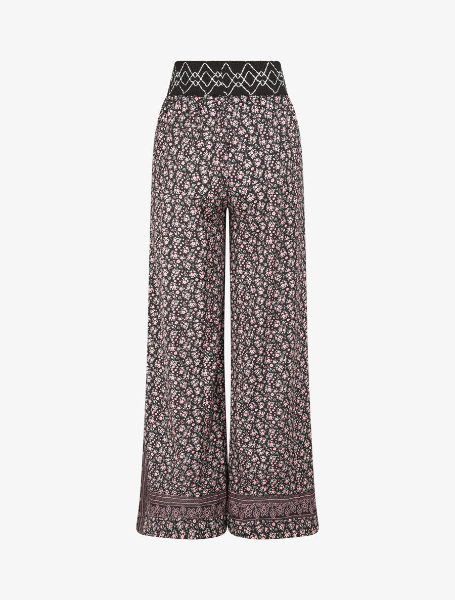 Pantalon fluide coupe flare imprimé petites fleurs - Noir - 2