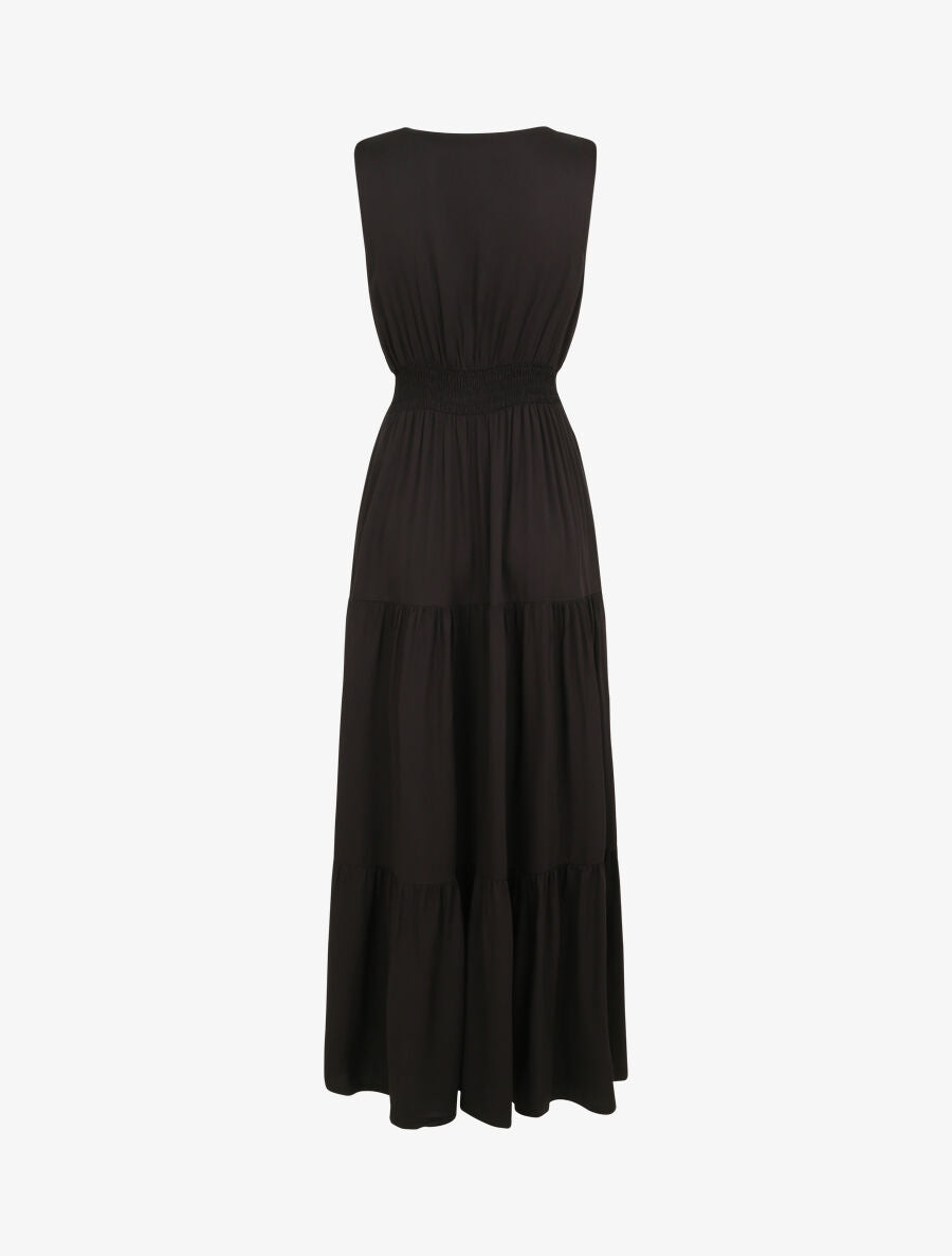 Robe longue cintrée à taille élastiquée - Noir - 2