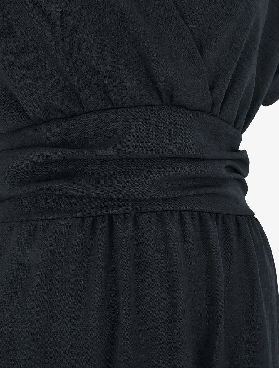 Robe longue unie col cache coeur - Noir - 3