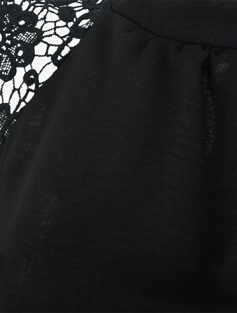 Top uni à manches courtes brodées - Noir - 3