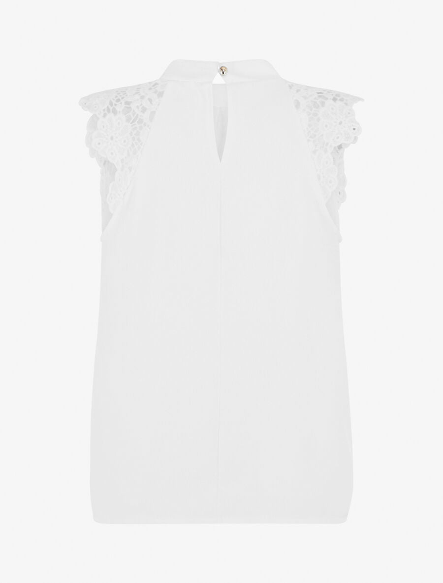 Top uni à manches courtes brodées - Blanc - 2