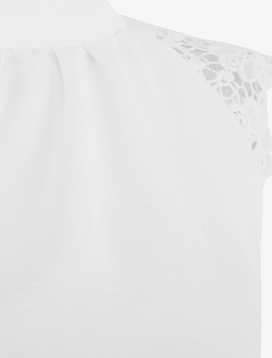 Top uni à manches courtes brodées - Blanc - 3