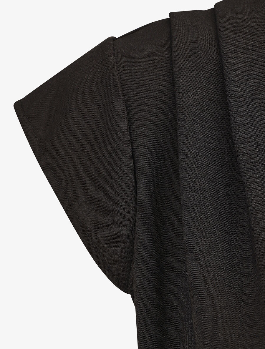 Blouse unie élastiquée à mancherons - Noir - 3