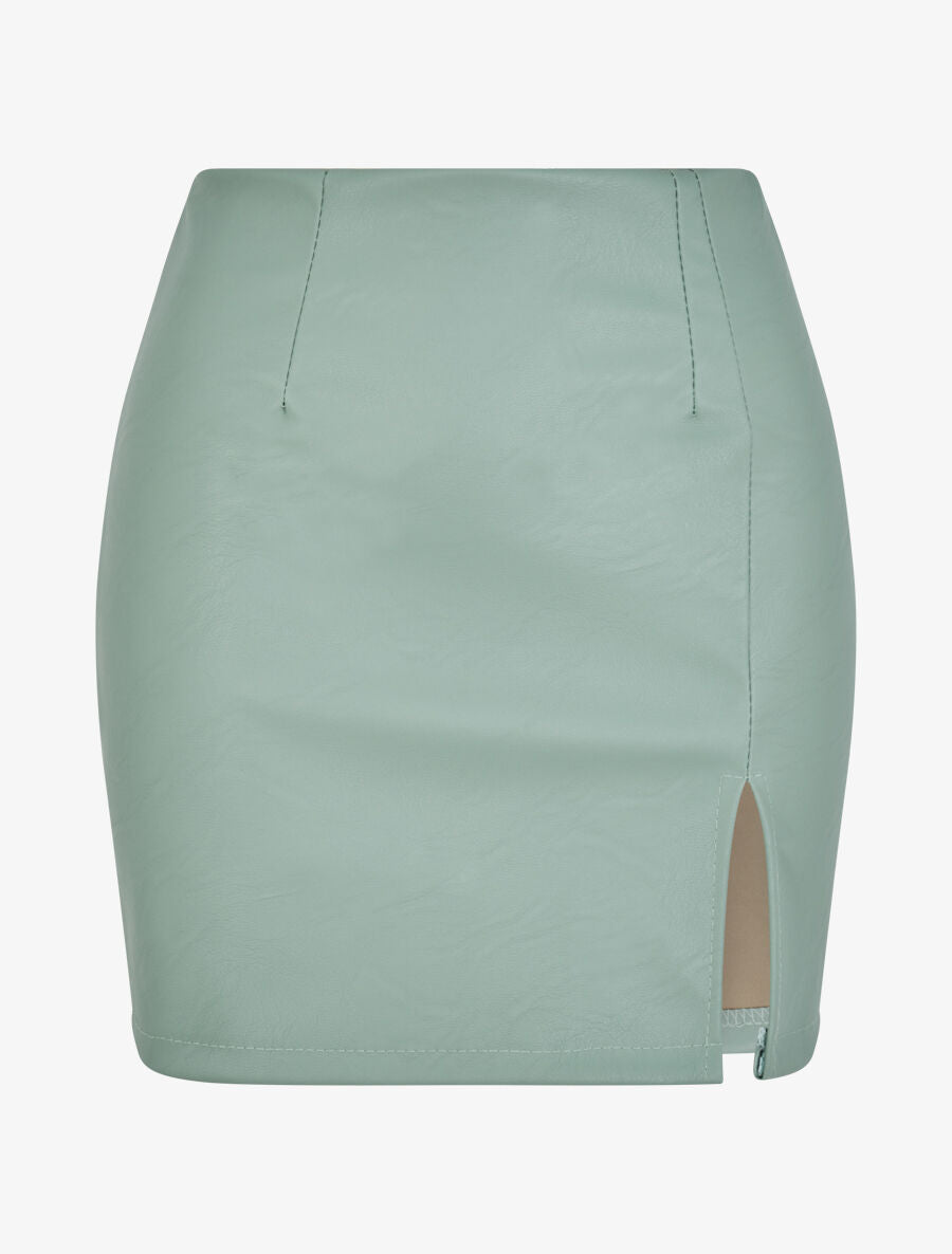Mini-jupe fendue en simili - Vert d&
