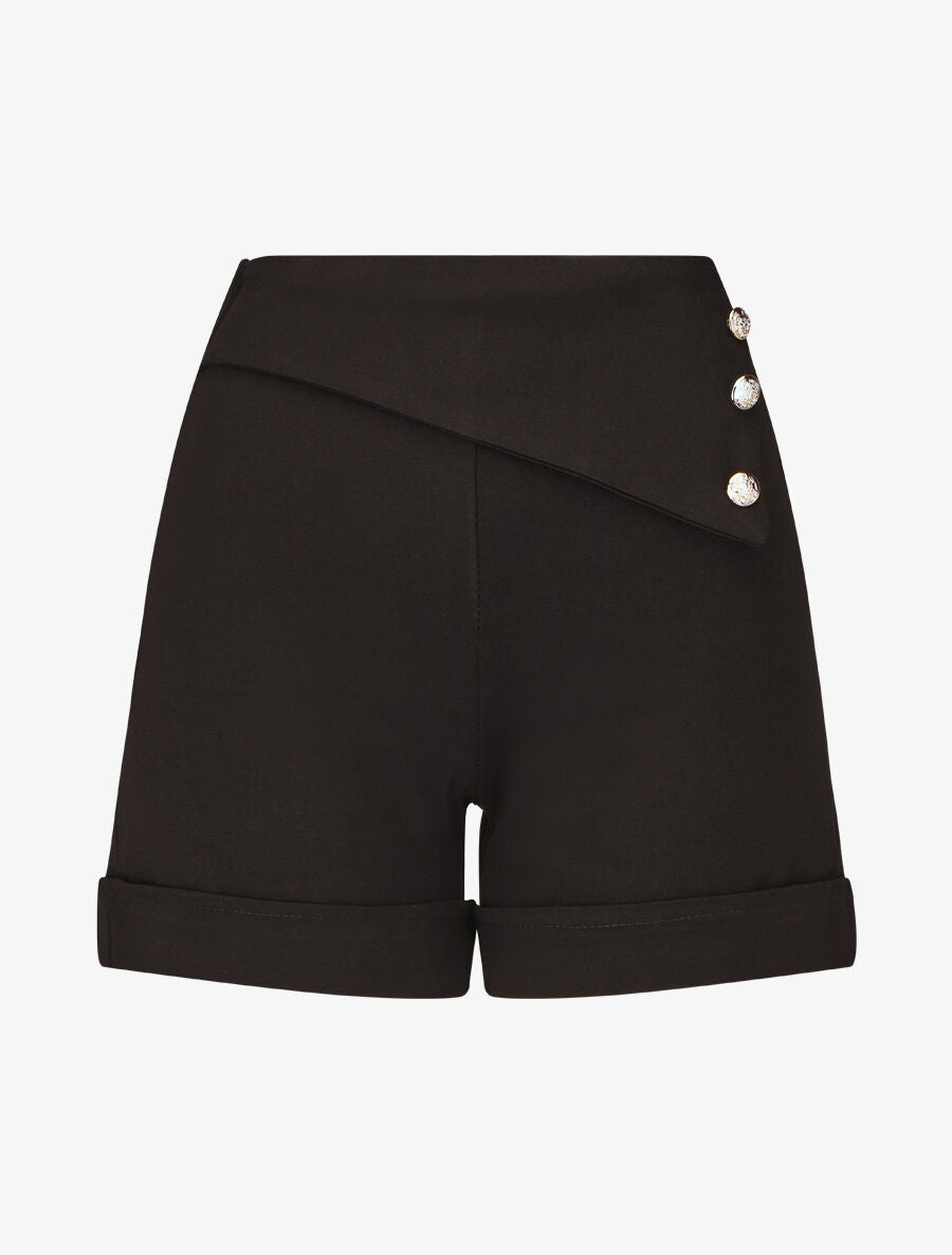 Short uni à boutons décoratifs - Noir - 1