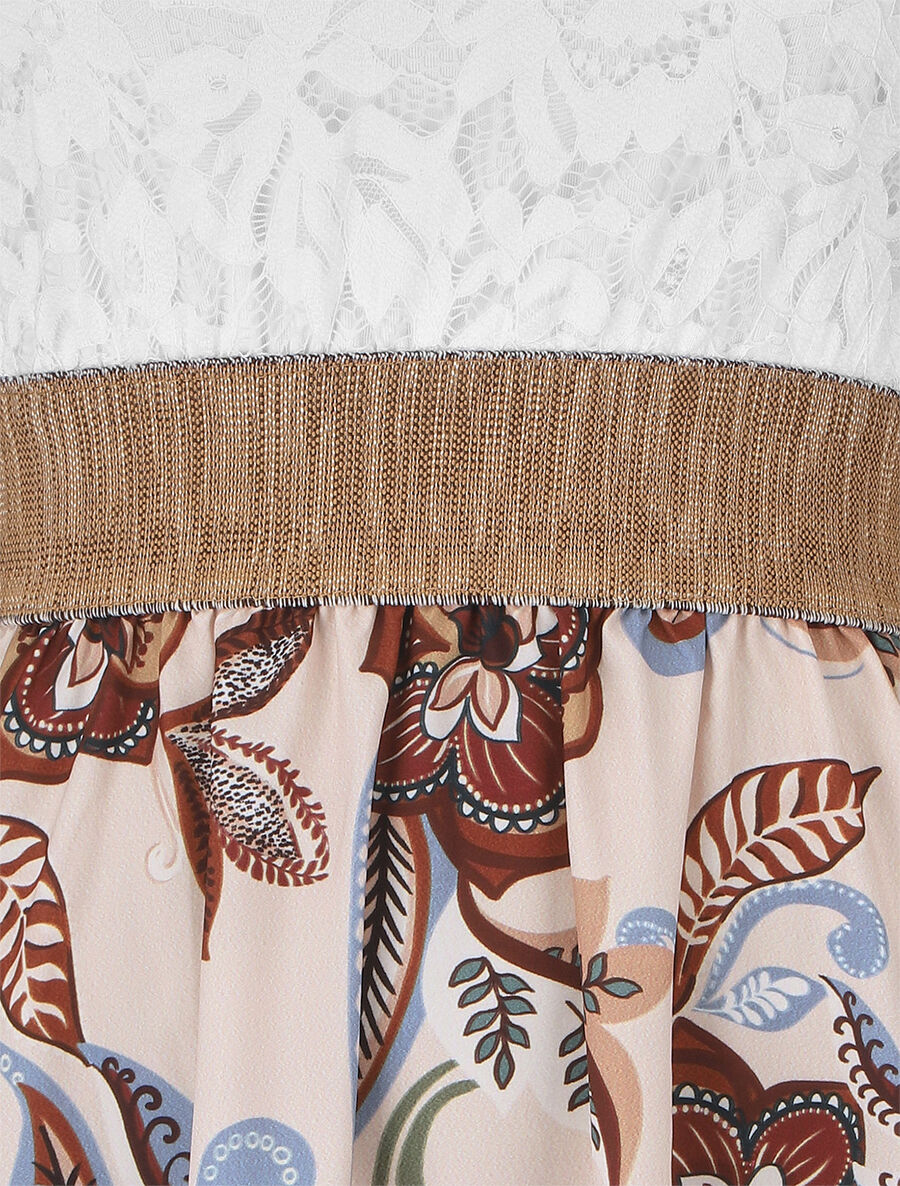 Robe bi-matière imprimé fleuri - Beige - 3