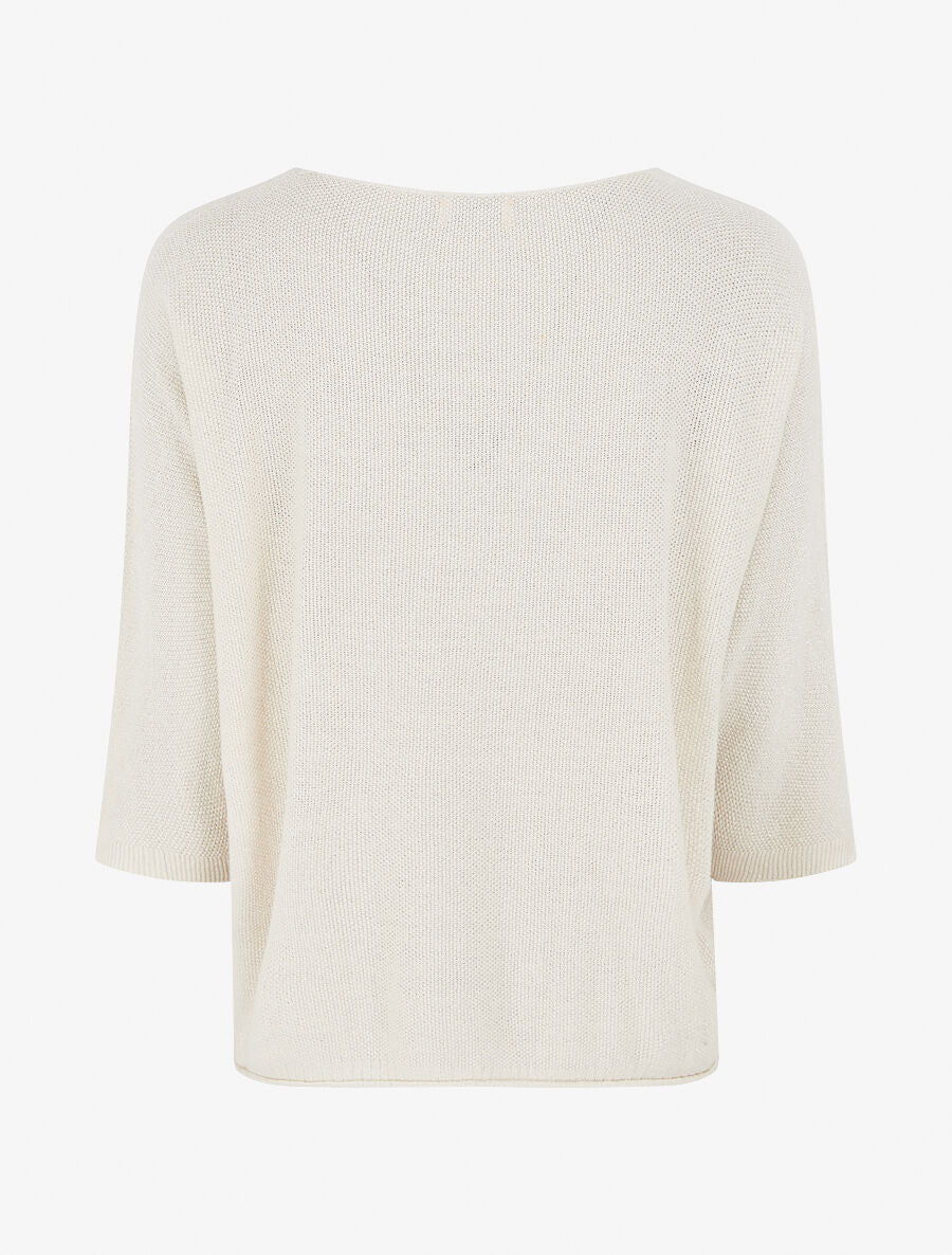 Pull en maille pailletée à manches chauves-souris - Beige - 2