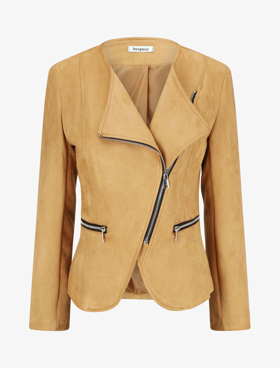 Veste en suédine style perfecto - Camel clair - 1