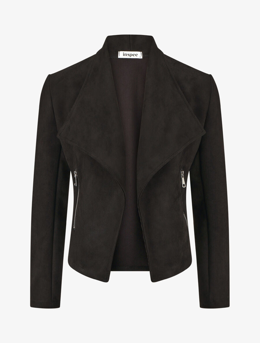 Veste en suédine à pans asymétriques - Noir - 5