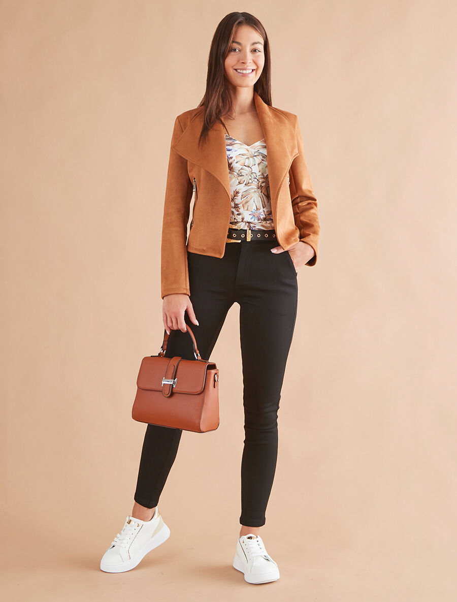 Veste en suédine à pans asymétriques - Camel - 4