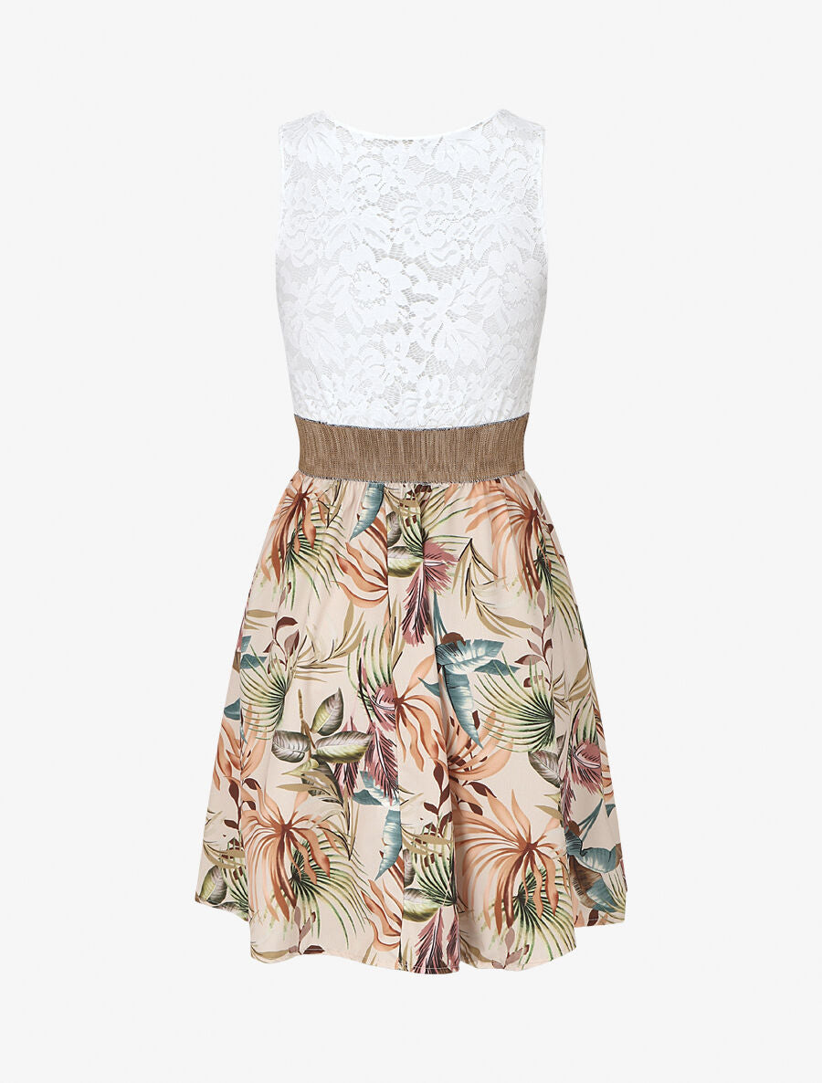 Robe bi-matière imprimé tropical - Beige - 2