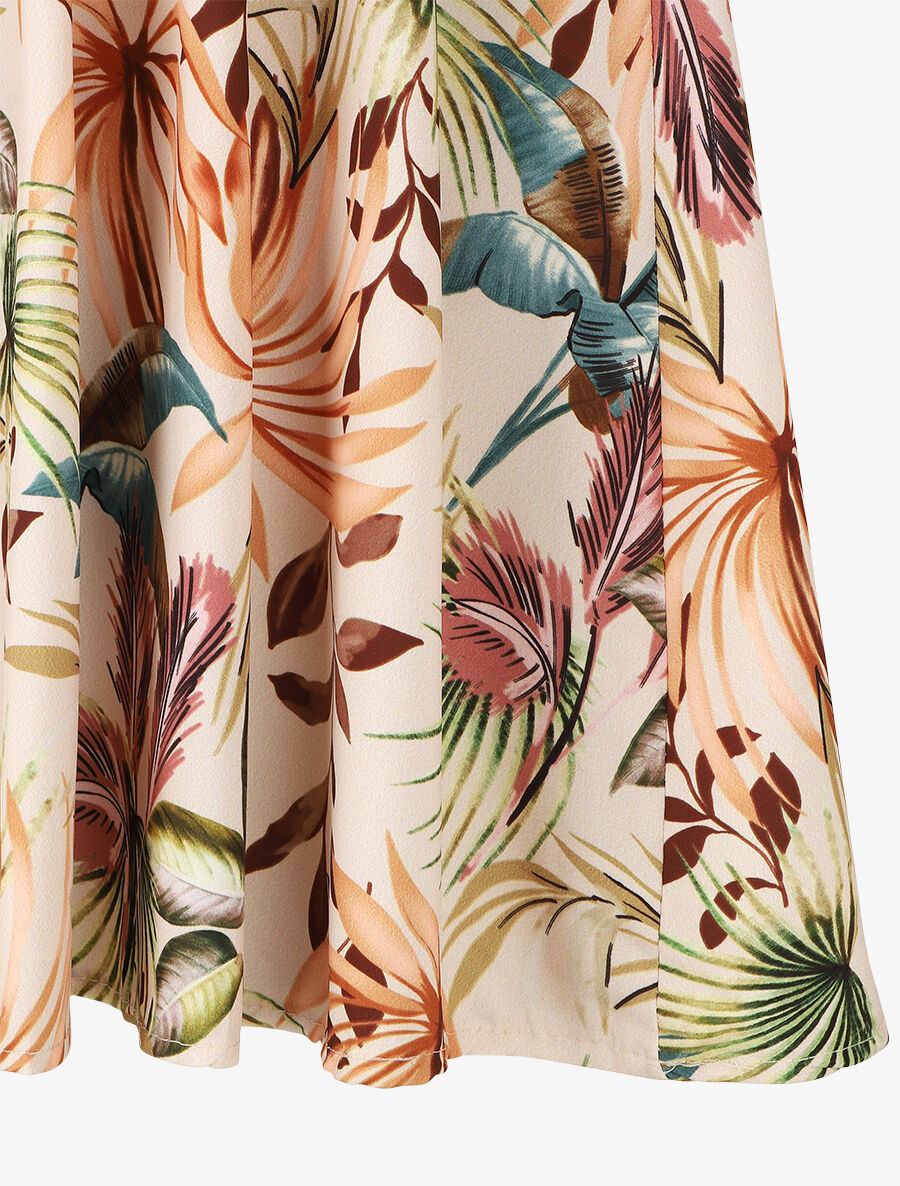 Robe bi-matière imprimé tropical - Beige - 3