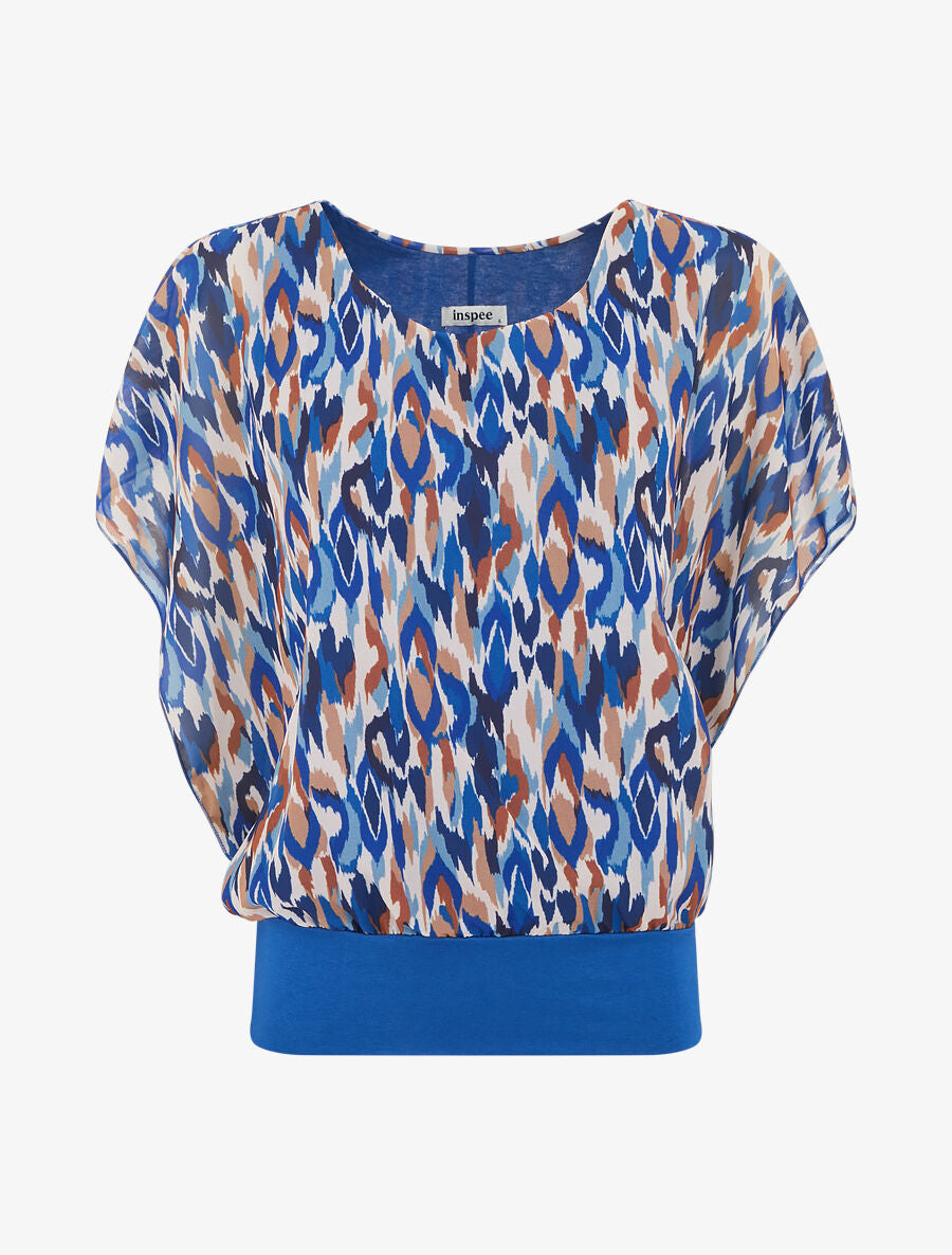 Blouse en voile à manches volantées - Bleu roi - 1
