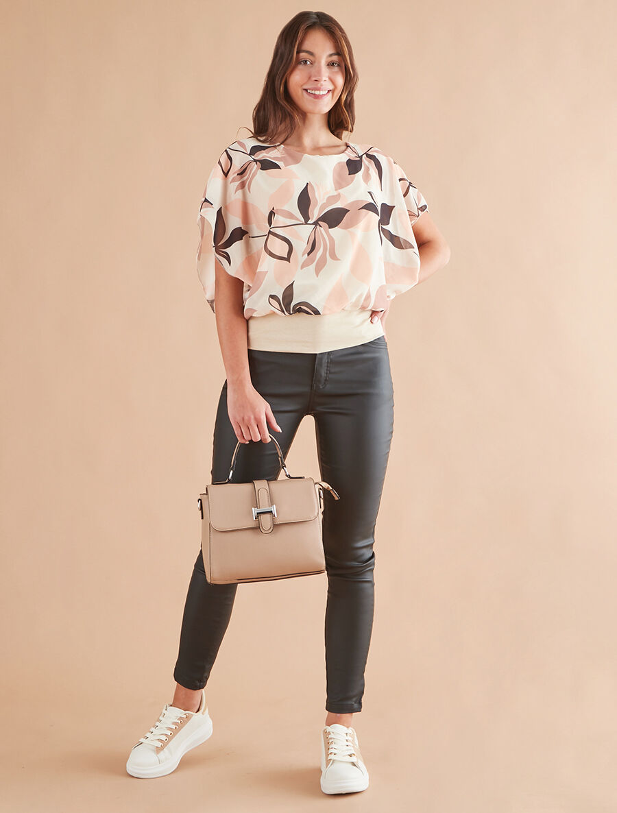 Blouse imprimé fleurs à manches volantées - Beige - 4