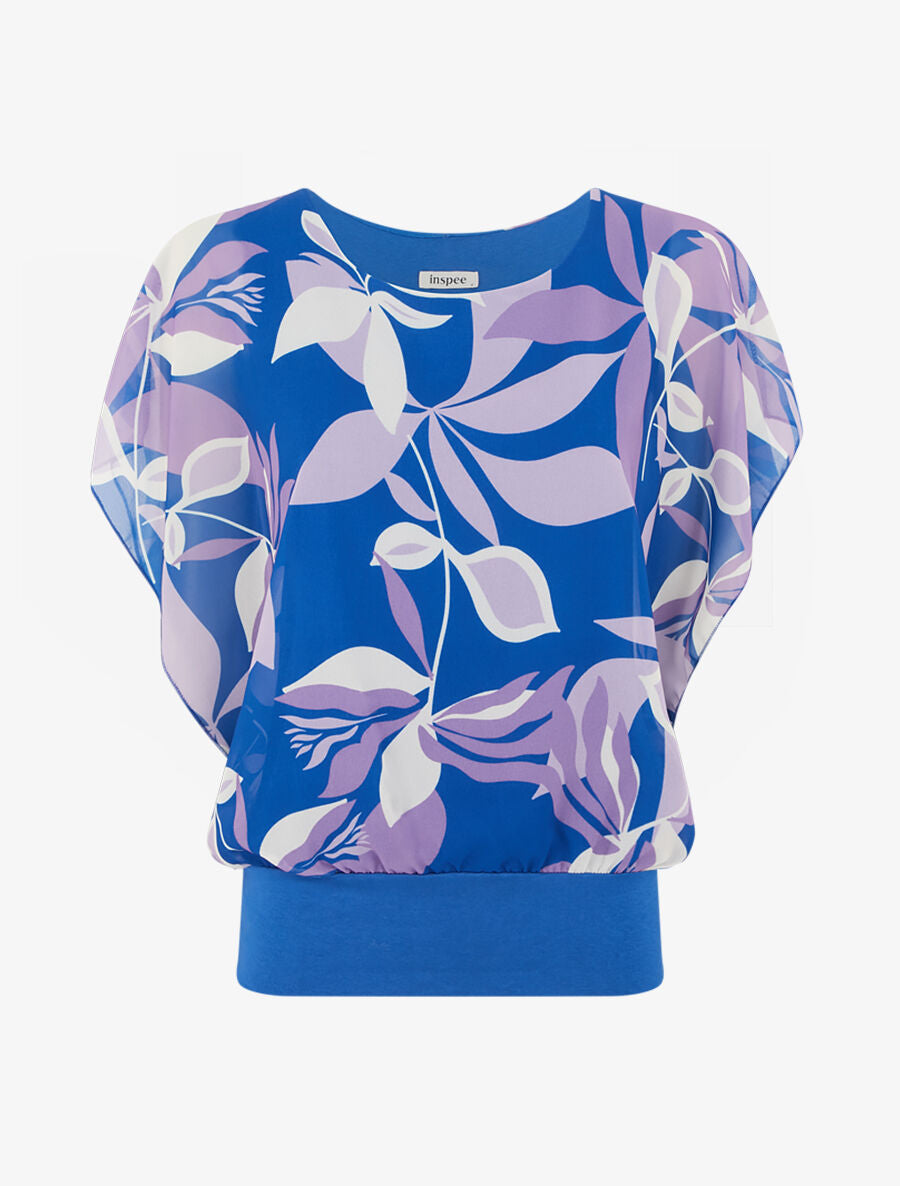 Blouse imprimé fleurs à manches volantées - Bleu roi - 4