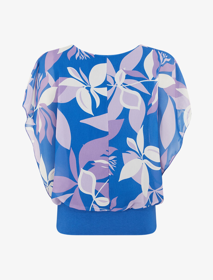 Blouse imprimé fleurs à manches volantées - Bleu roi - 2