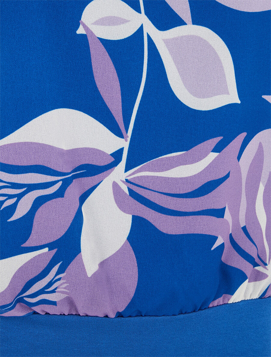 Blouse imprimé fleurs à manches volantées - Bleu roi - 3
